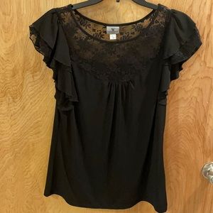 Worthington Black & Lace  Flutter Sleeve Top Large